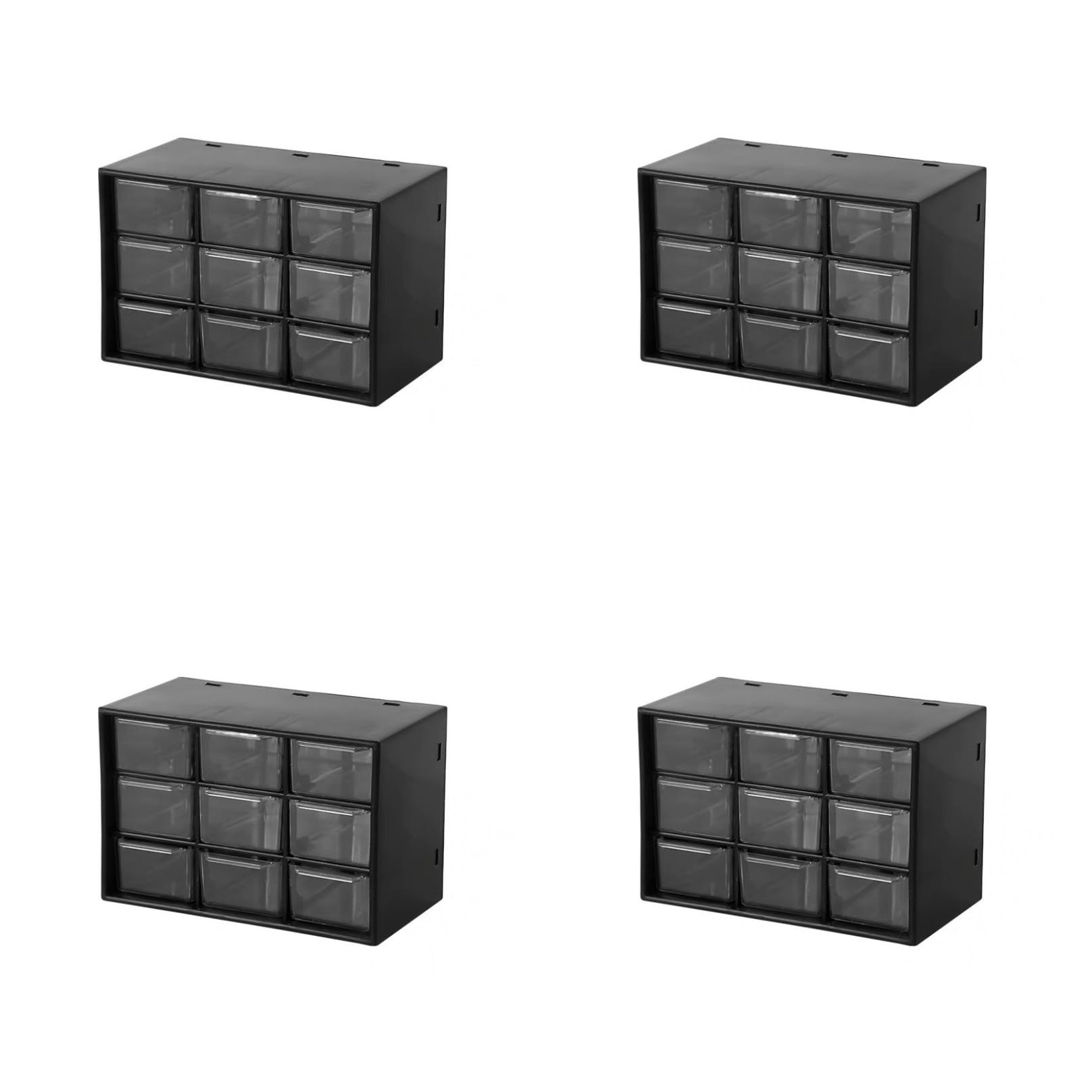 Feadily 4PCS Small Drawer Organizer for Desk, Desktop Drawer Organizer with 9 Clear Drawers, Plastic Desktop Storage Drawers 7.1 Inch x 3 .9 Inch x 4.7 Inch, Black