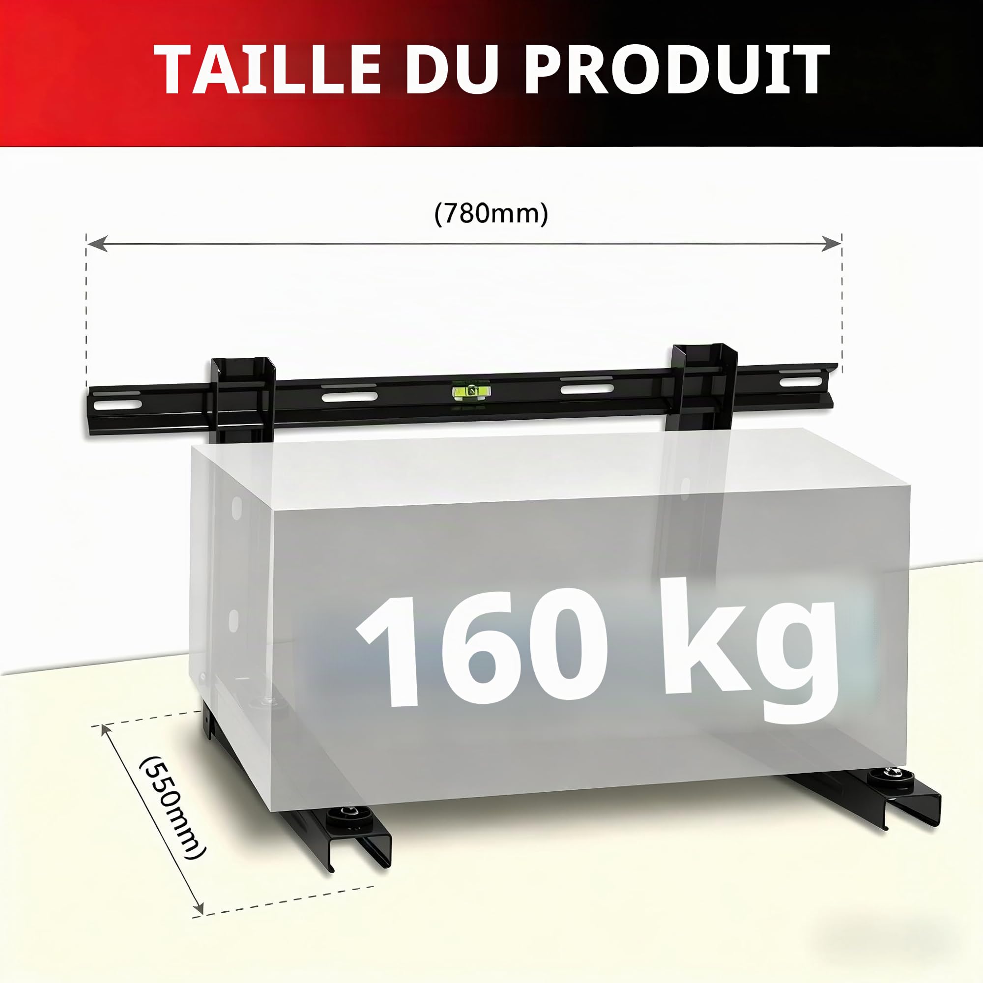 Wostore Support mural universel pour climatiseur extérieur 550 mm 9000-36000 BTU jusqu'à 160 kg, console murale pour climatiseur split et pompe à chaleur robuste et stable (noir 550 mm)