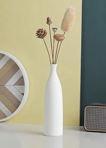 10 Inch White Ceramic Vase, Minimalist Decorative Modern Vase for Pampas Grass, Table, Bookshelf, Mantel, and Entryway Home Decor