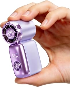 PADONISE Mini Handheld Fan, 20000 RPM Portable Personal Fan with LED Display & Adjustable Air Duct, 6 Speed USB Rechargeable Small Fan for Travel, Makeup, Eyelash, Beach, Women Girls