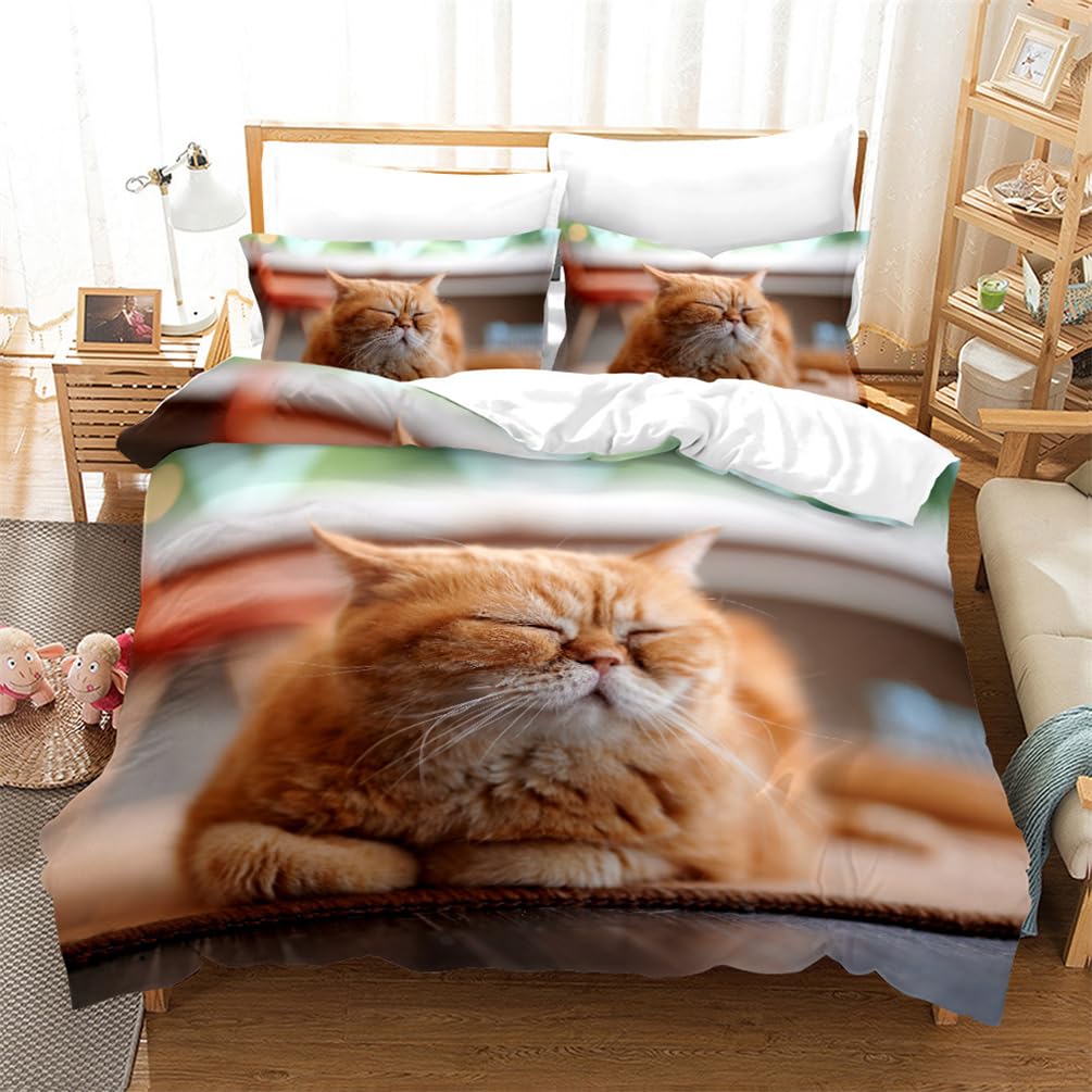 Tomifine Cute Animal Cat Duvet Cover Set - Soft Microfiber Bed Set for Girls & Boys (Single, 135 x 200 cm, Yellow)
