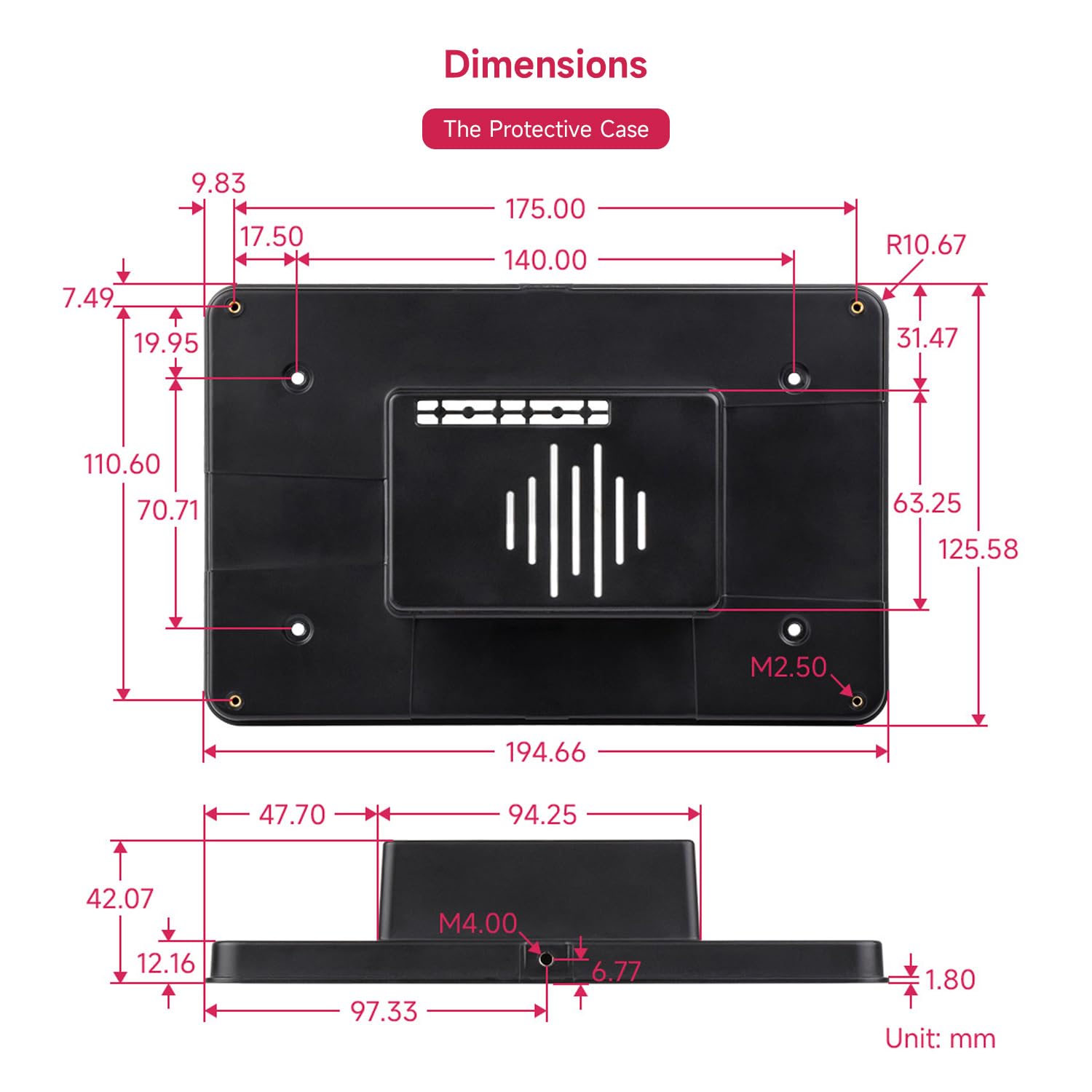Waveshare Official Pi 7inch Raspberry Pi Touch Display 2 With White Case, 720 x 1280, IPS, DSI Interface, 5-Point Touch