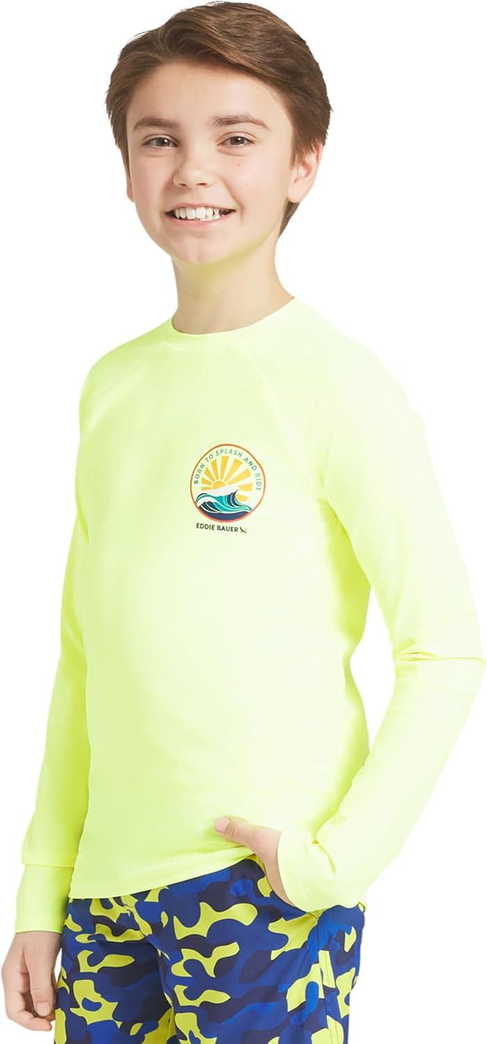 Eddie Bauer Boys' Swim UPF 50+ Long Sleeve Sun Tee Rash Guard Shirt