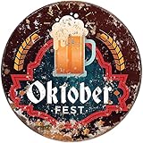 Vintage Style Round Tin Sign Wreath Making Sign Oktoberfest German Beer Festival...