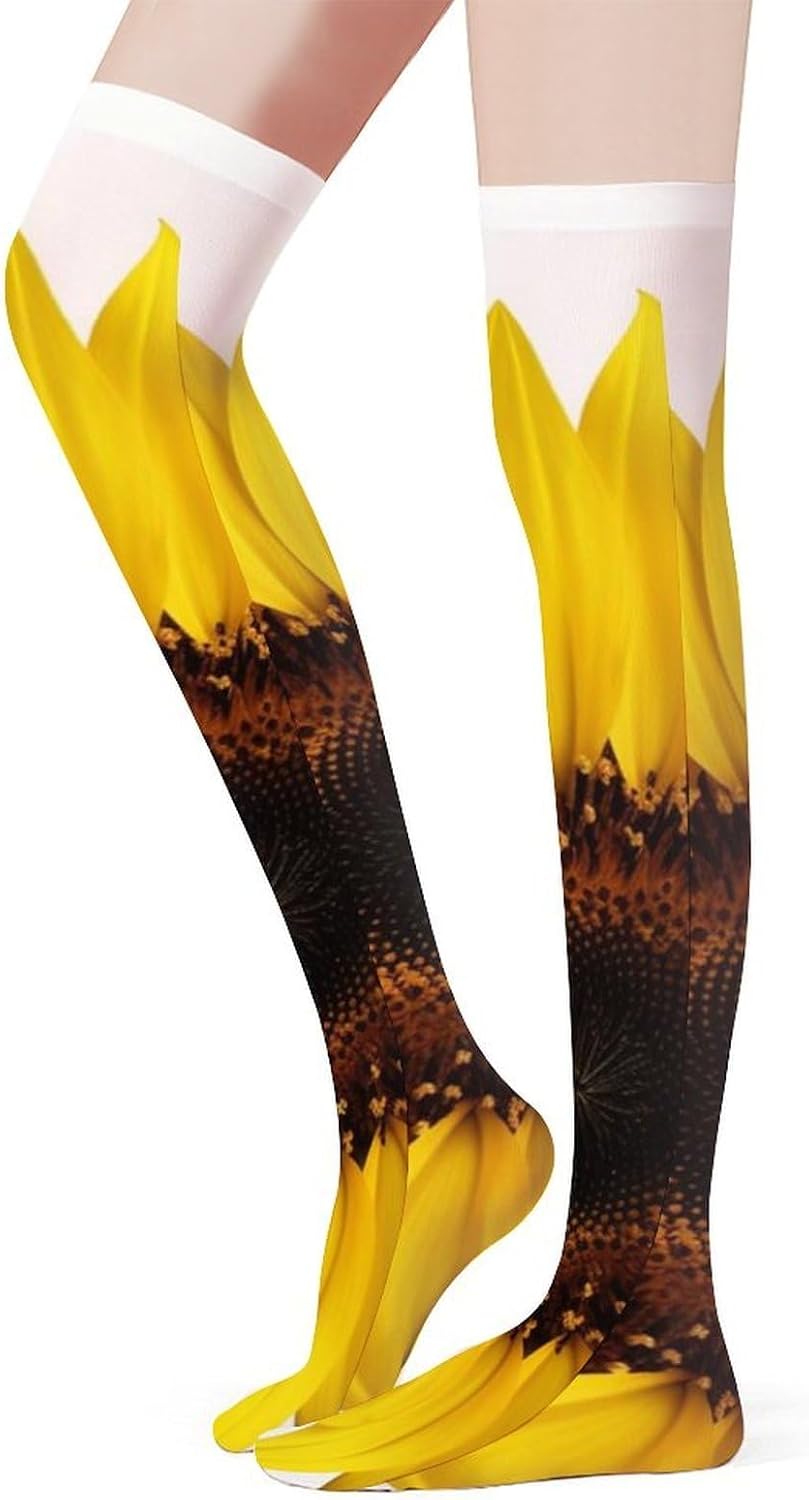 Flower Sunflower Knee High Stockings for Women 23.6" Breathable Thigh High Stockings Over The Knee Socks