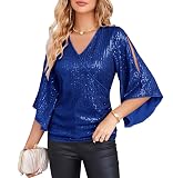GRACE KARIN Women's Sequin Top Sparkly 3/4 Sleeve Party Shirts Dressy Glitter Slim Fit Bling Blouses...