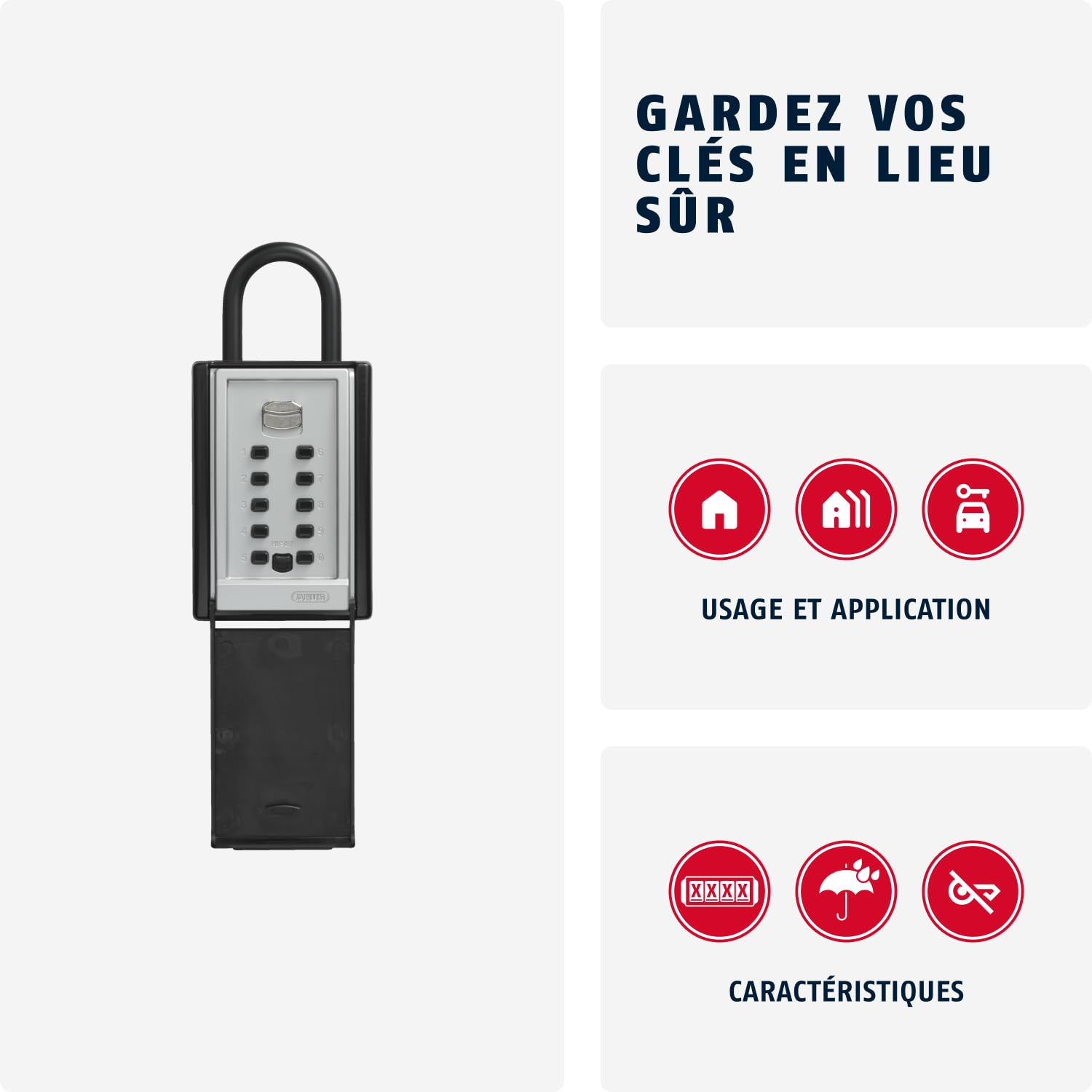 ABUS KeyGarage 777 - Boîte à clés avec anse pour la fixation - avec code de touche - pour clés ou petits objets de valeur - noir-argenté