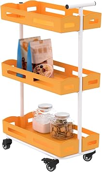 Organizer Shelf 3-Tier Rolling Cart Mobile Cart Rack Living Room Bedroom Bedside Storage Kitchen Floor Multi-Layer Mobile Storage Rack Trolley Shelving Unit Color Grey