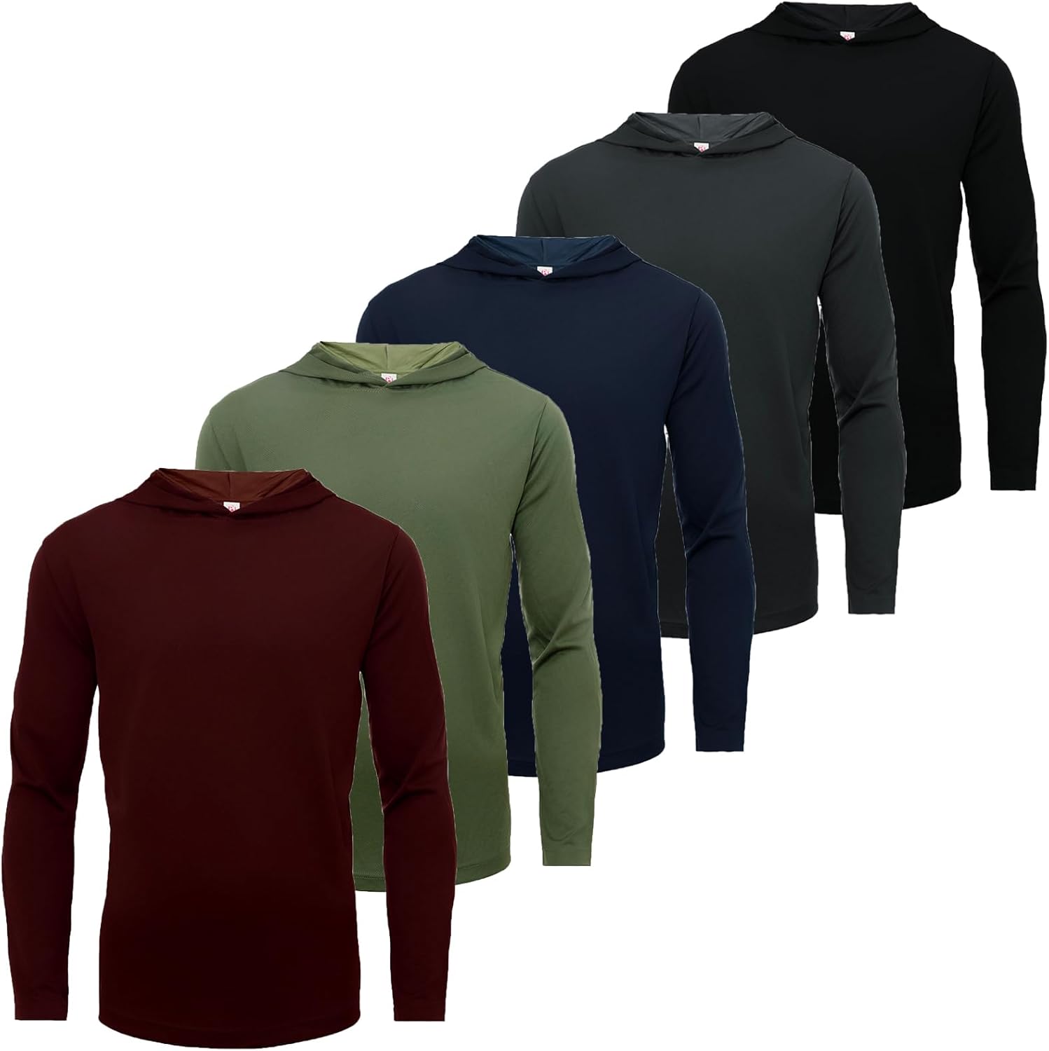 Mens Active Athletic T-Shirts Set Long Sleeve Sun Protective Quick Dry Hoodies Shirt 5 Pack