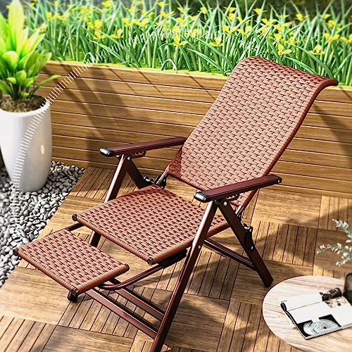 Outdoor Zero Gravity Lounge Chair Patio Wicker Rattan Recliner Chairs Beach Pool Lawn Camping Indoor Office Deck Lounger Chair For Outside Folding Reclining Chair Telescopic Footrest ( Color : Brown )