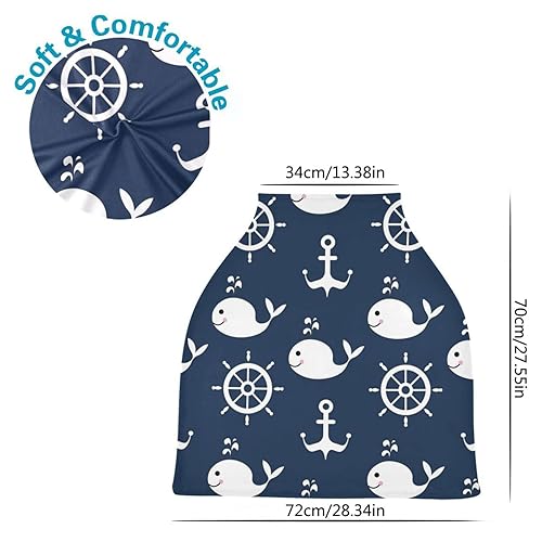 Miniatura 3 de Funda de asiento de automóvil para bebé, diseño retro de dibujos animados, ancla de ballena, fundas elásticas y transpirables, multiusos, cubierta