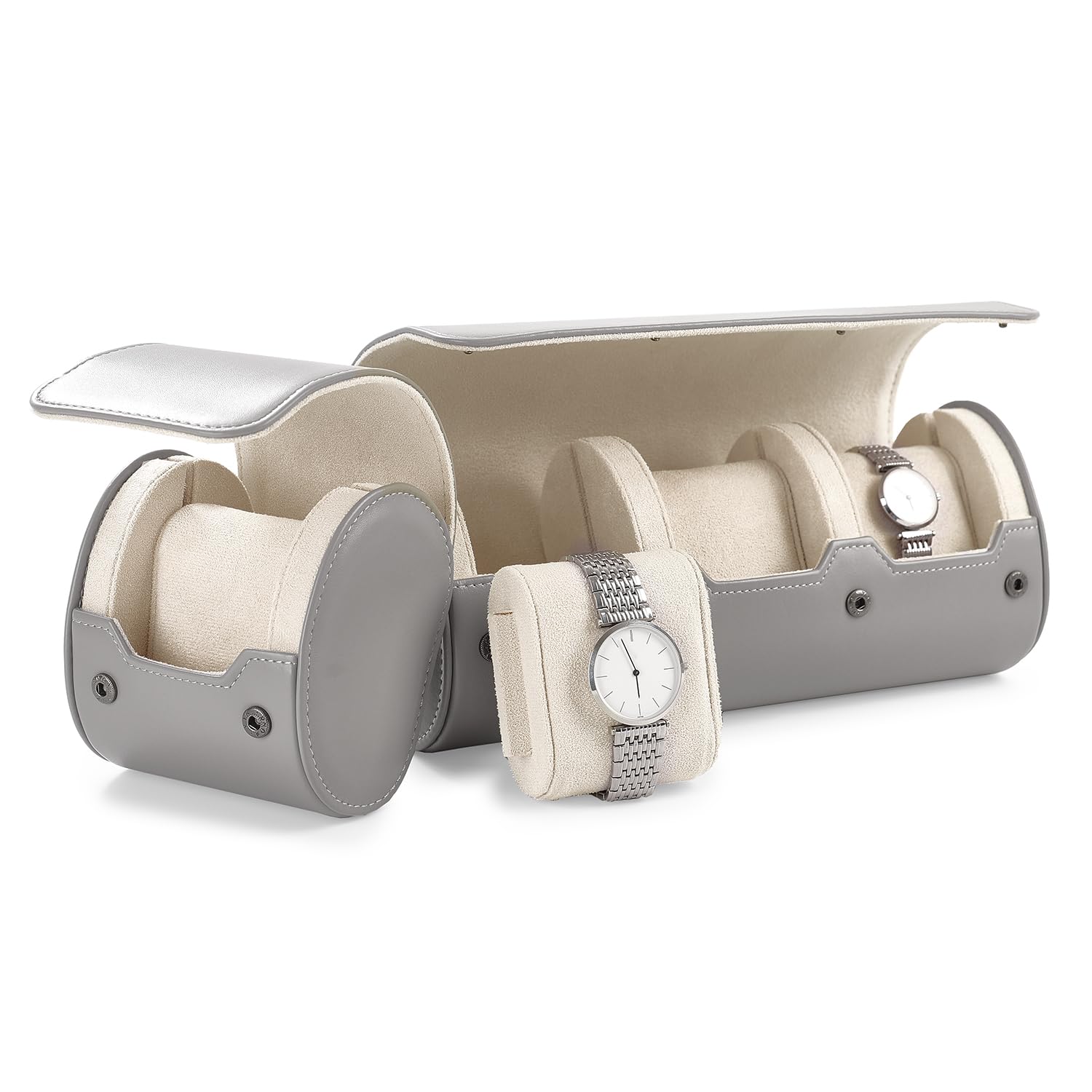 Scatola per Orologio Singolo Grigio Chiaro, Custodia da Viaggio compatta con Cuscino Rimovibile.