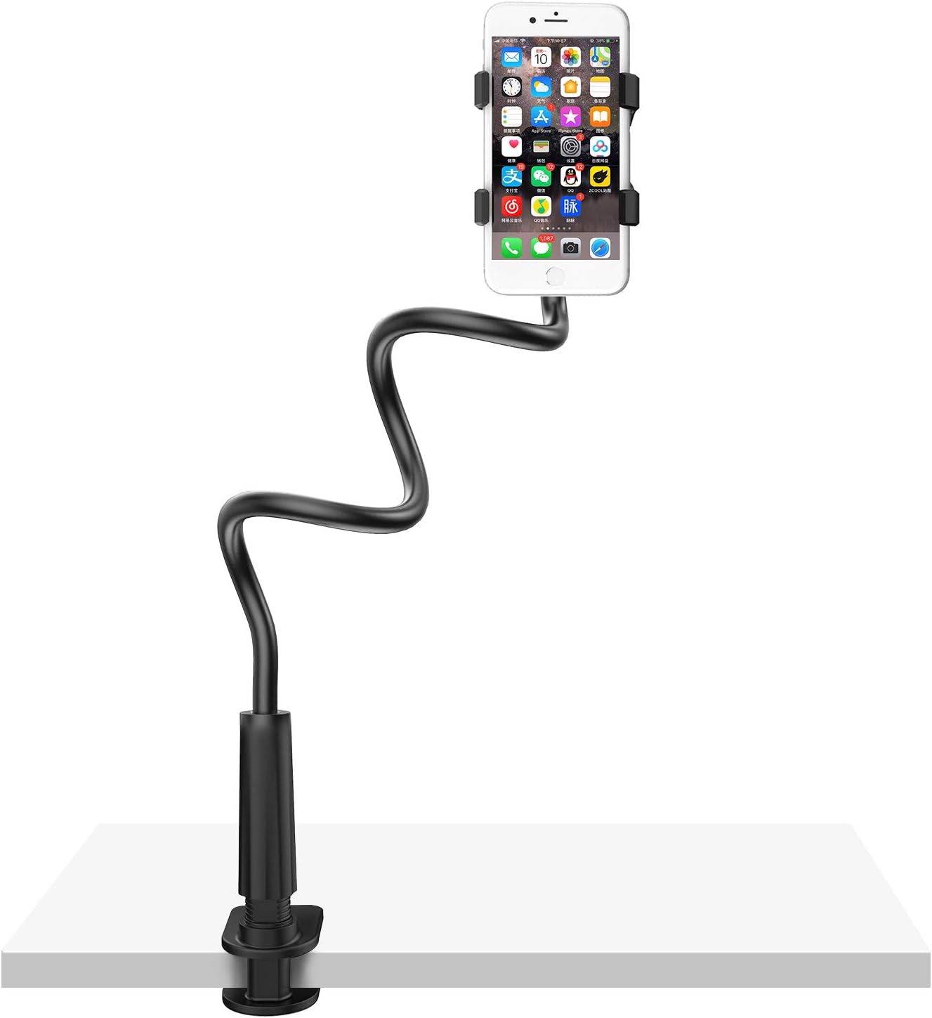 Alimu Gooseneck Cell Phone Holder Bed, Lazy Bracket, Universal Mobile Phone Clip Stand, Flexible Long Arm Rotating Mount for for Bed, Office, Kitchen, iPhone, pad, Watching Movies