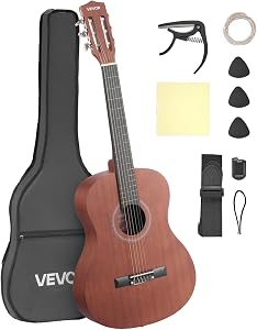 Guitare classique VEVOR, 36 pouces, kit de démarrage en bois pour débutants, avec cordes en nylon, sac de transport, sangle, accordeur, cordes supplémentaires, médiators, capo, sapele et palissandre, pour enfants, filles, garçons, Naturel