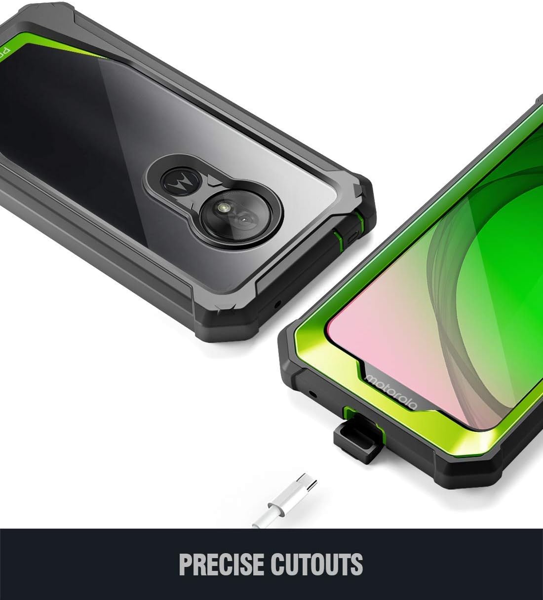 Moto G7 Play Rugged Clear Case, Moto G7 Optimo Case, Poetic Full Body Hybrid Shockproof Bumper Cover, Built-in Screen Protector, Guardian Series, DO NOT FIT Moto G7 Or Moto G7 Power, Green/Clear
