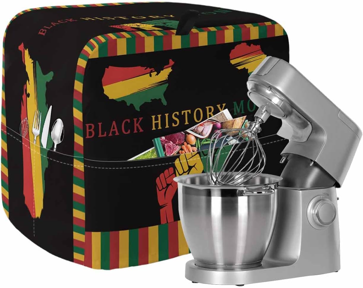 Black History Month Stand Mixer Cover with Storage Pocket, Waterproof Kitchen Mixer Covers, African American Juneteenth Kitchen Appliance Dust Cover Compatible with 5-8 Quart Mixers