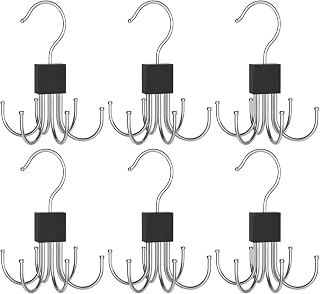 Organizador de cinturón de 6 ganchos con colgador giratorio, 6 bloques de madera y ganchos de acero inoxidable para sombreros, bolsos, bufandas, diseño compacto plegable
