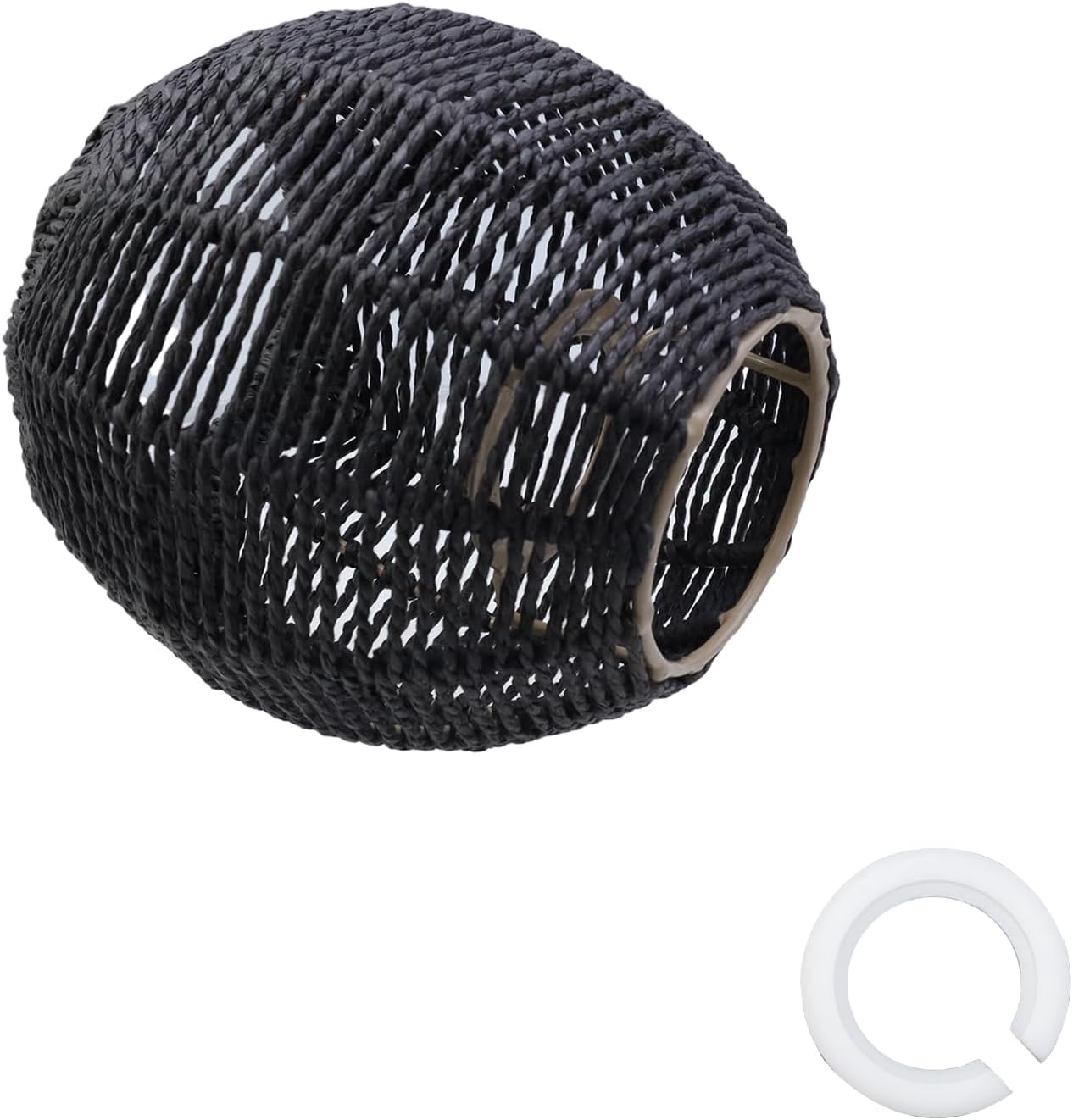 Wealrit Woven Rattan Pendant Lamp Shade Chandelier Lampshade 5.9" x 5.5" Light Fixture Shade for Home Decoration(Black)