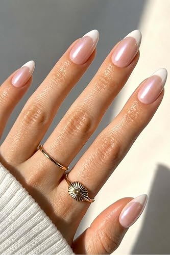 AzureBeauty Short Almond French Tip Press On Nails, Glazed Donut,