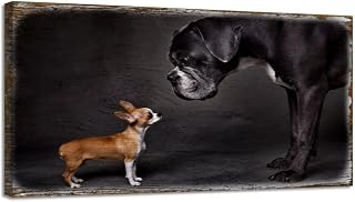 Large Framed Canvas Wall Art Prints Pictures Small large dogs standing face to face Artwork for Living Room Wall Paintings for Bedroom Bathroom Office 20" x 40"