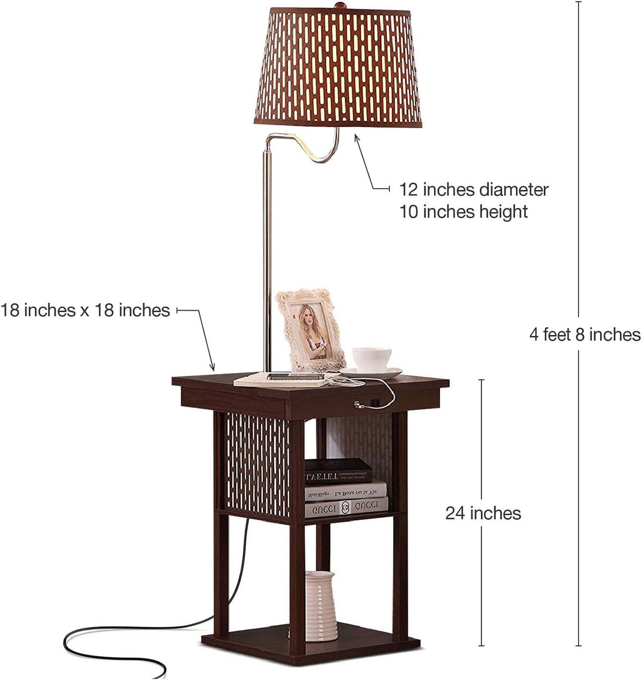 Brightech Madison Side Table with Lamp Combo with LED Bulb, Desk Lamp with USB Port, Bedside Reading Light, Modern End Table with Floor Lamp for Bedroom, Living Room, Office - Havana Brown