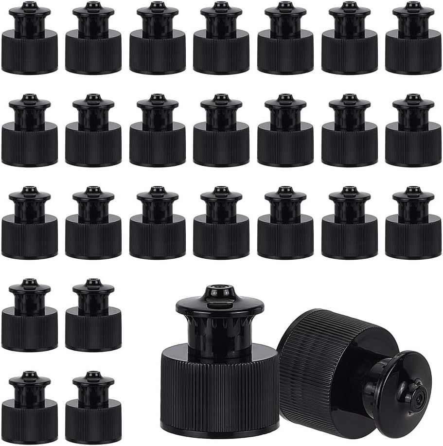 OLYCRAFT 100Pcs 24/410 Black Plastic Push Pull Replacement Caps 24mm Inner Diameter Twisted Sport Bottle Lid 1×1.2 Inch Plastic Water Bottle Cap for Water Bottle Replacement Tops Sport Bottle Lid