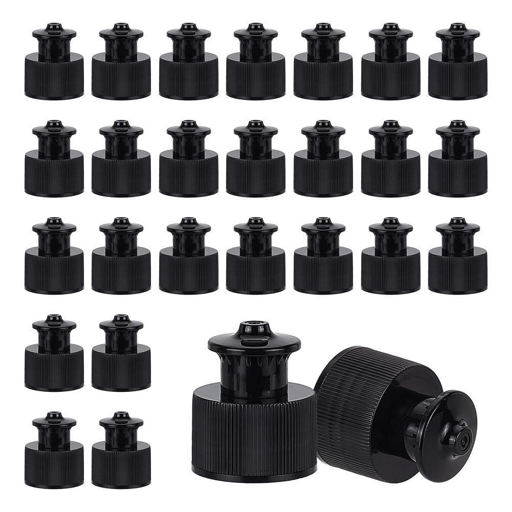 Lot De 24 Bouchons Noirs 24/410 Pour Flacons Cosmétiques - Diamètre Intérieur 25 Mm, Plastique ABS Givré