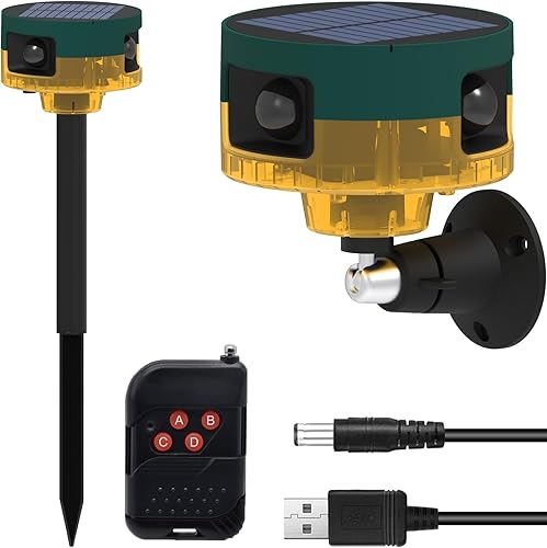 Alarma solar con sensor de movimiento para exteriores, con control remoto, luz de sirena de seguridad de sonido para gallinero, patio, hogar, villa,