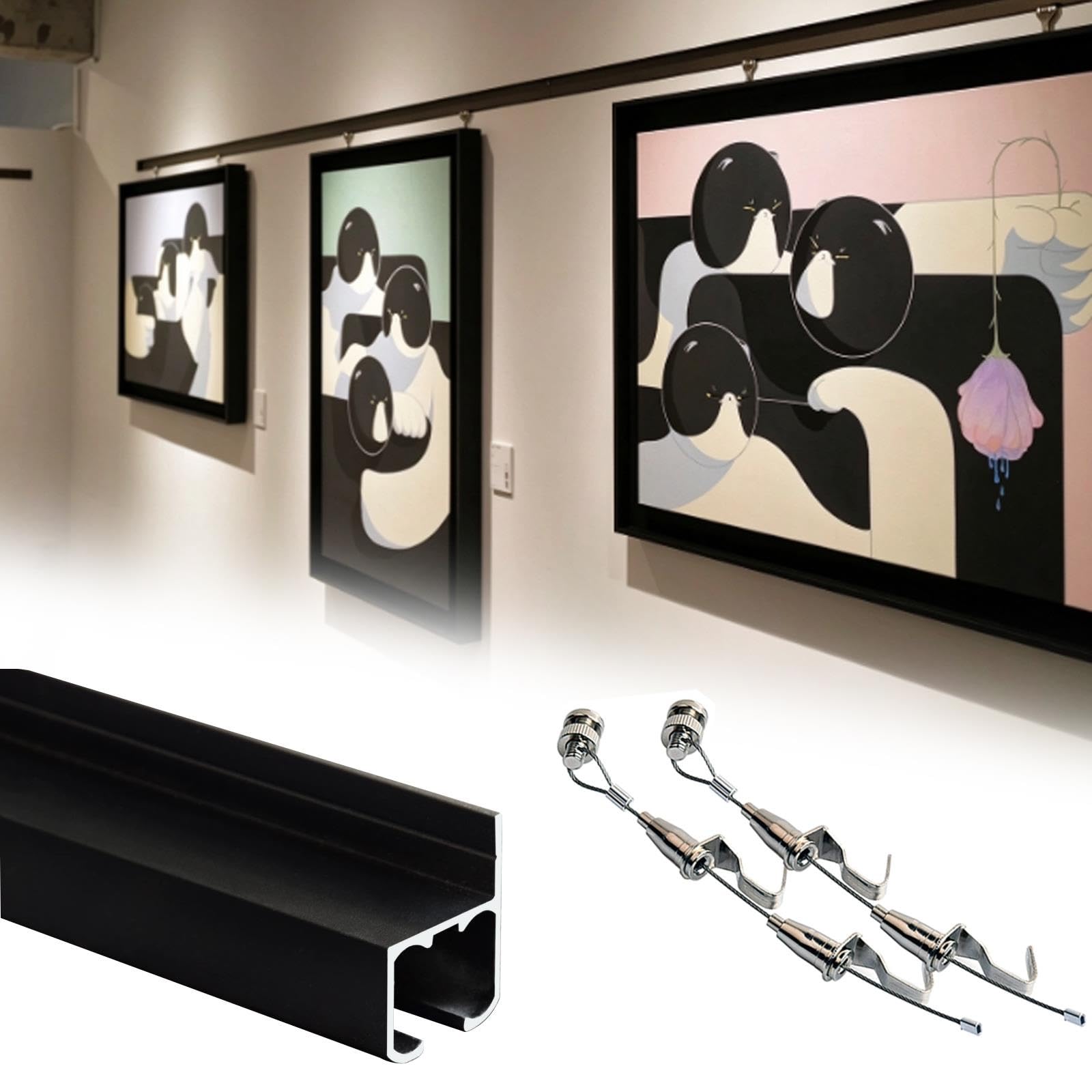 Kit Regolabile Gallerie D'arte Sospese, Kit Cavi Neri Appendere Quadri
