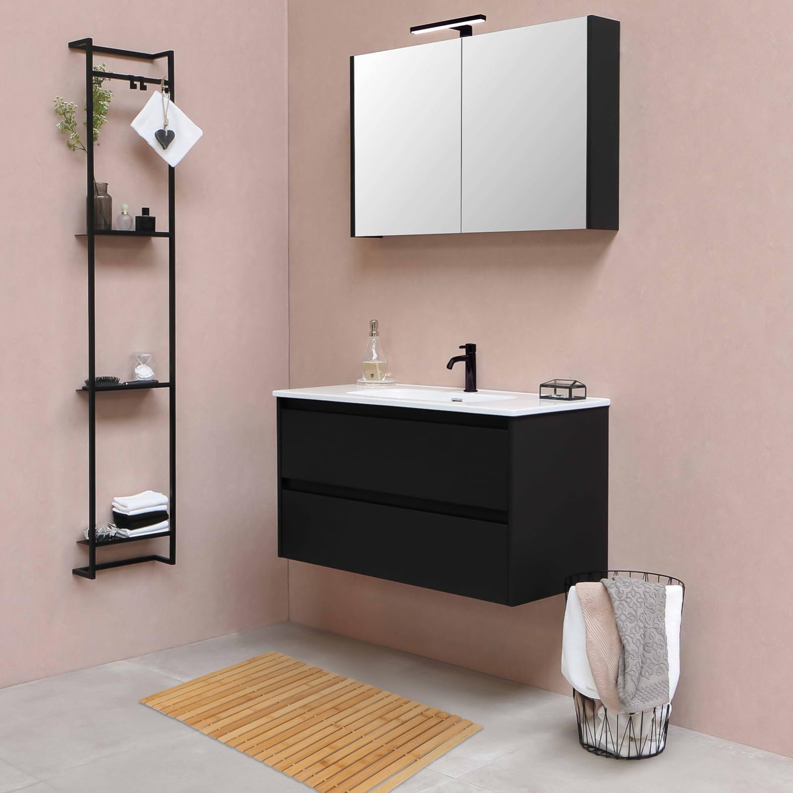 POPETPOP Tappeto senza Assemblaggio in Bambù Antiscivolo Bagno Marrone Raffinato come Regalo per Doccia per Inaugurazione Casa
