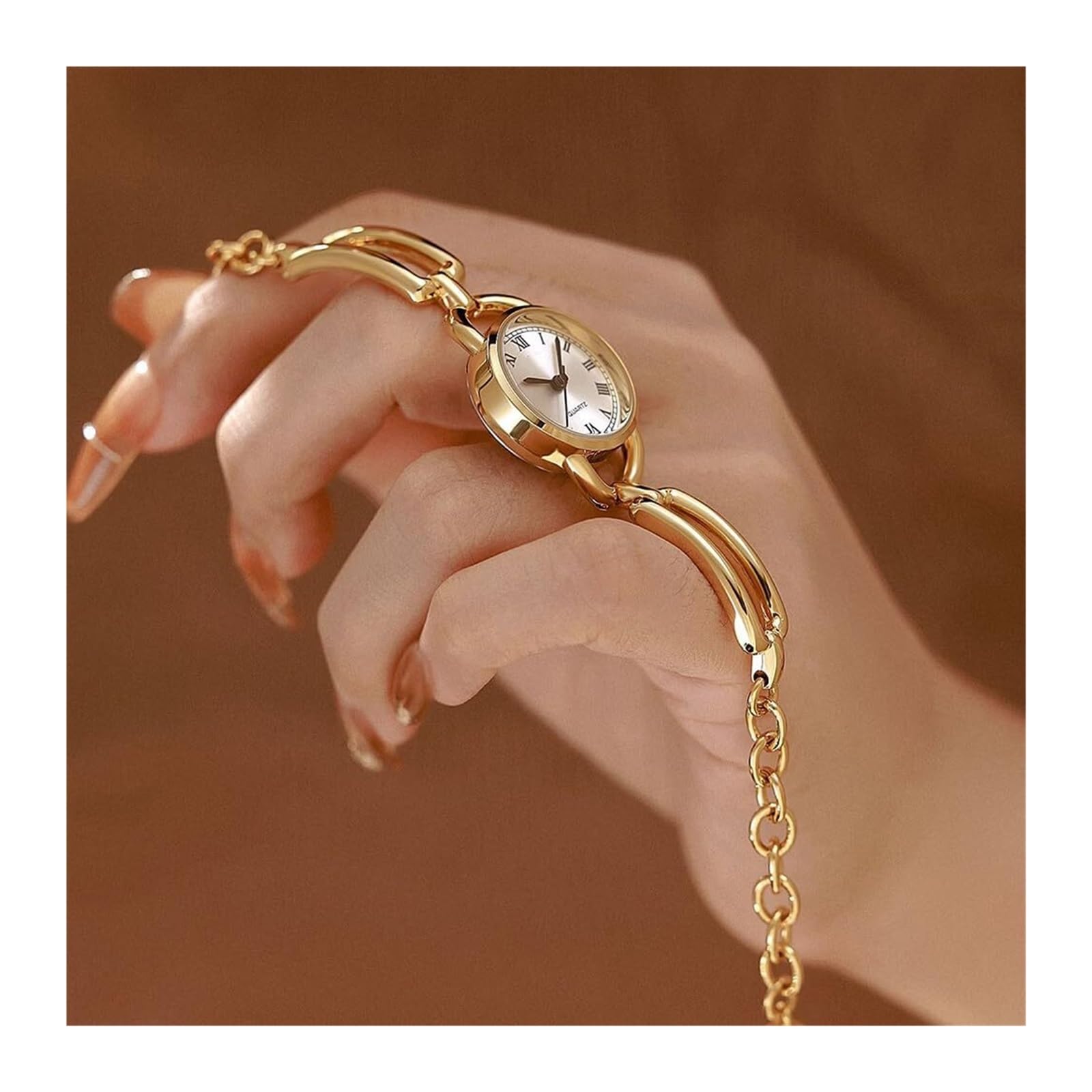 Montre à Quartz Vintage for Femme, Cadran Rond, élégante et raffinée, Bracelet à chaîne Ajustable