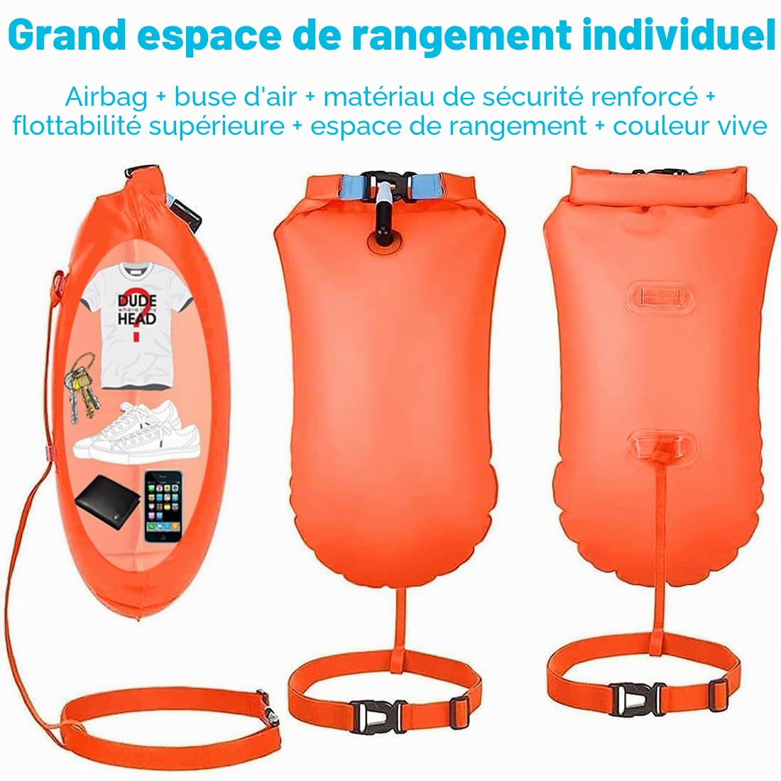 Bouée de natation, sac sec, boj de natation gonflable, Swimming Buoy, objets de valeur à la piscine du lac, Swim Bubble pour surfeurs, natation, canotage