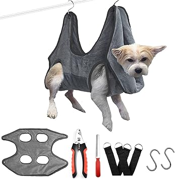 Amazon 犬 グルーミング ハンモック ヘルパー 4in1ペットグルーミングハンモックセット犬のグルーミングスリングと爪切り グルーミングはさみ猫 体拭き タオル バスタオル 入浴 洗濯 ペット用 グルーミング ネイルのトリミング きれいな耳 M Yomaxer 爪切り
