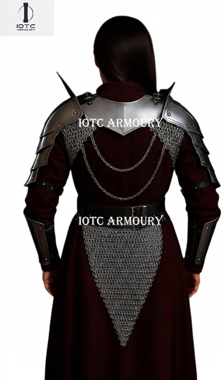 Medieval Lady Knight Steel Armor Costume Chainmail Tasset with Top-Brave Lady Wasit Armor Belt Perfect for LARP, Reenactment, Cosplay & Theator Act Costume-Fantasy & Halloween Party Costume