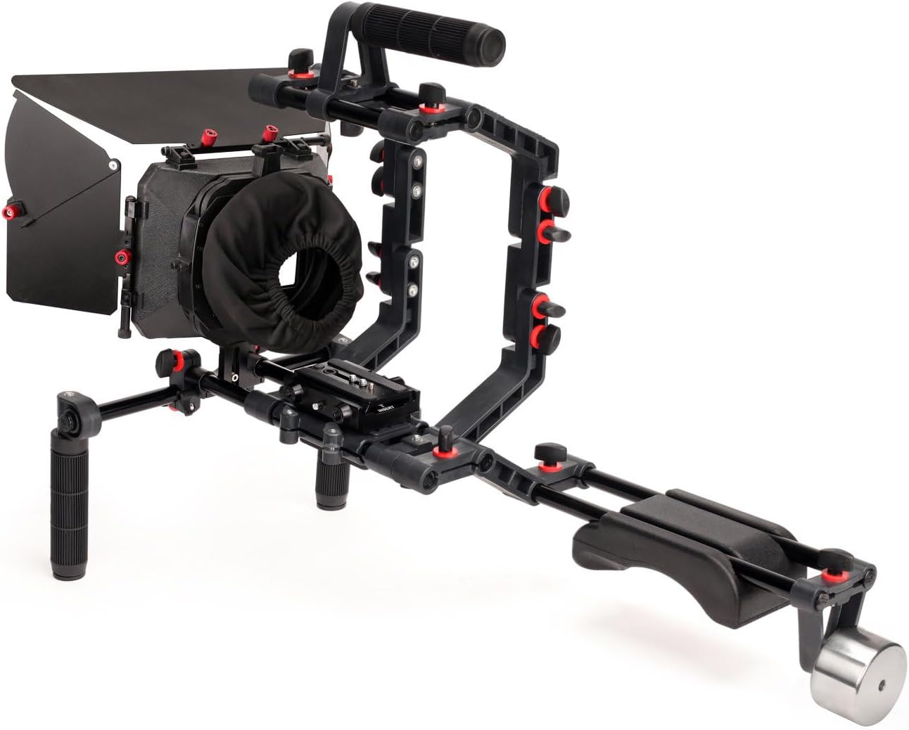– Camera Shoulder Support Rig Kit with Cage & Matte Box for DSLRs Video Camcorder. Adjustable Brackets & Handles. Fits Multiple Lenes Diameter up to 95m. 4x4 Filter Holders (FC-02)