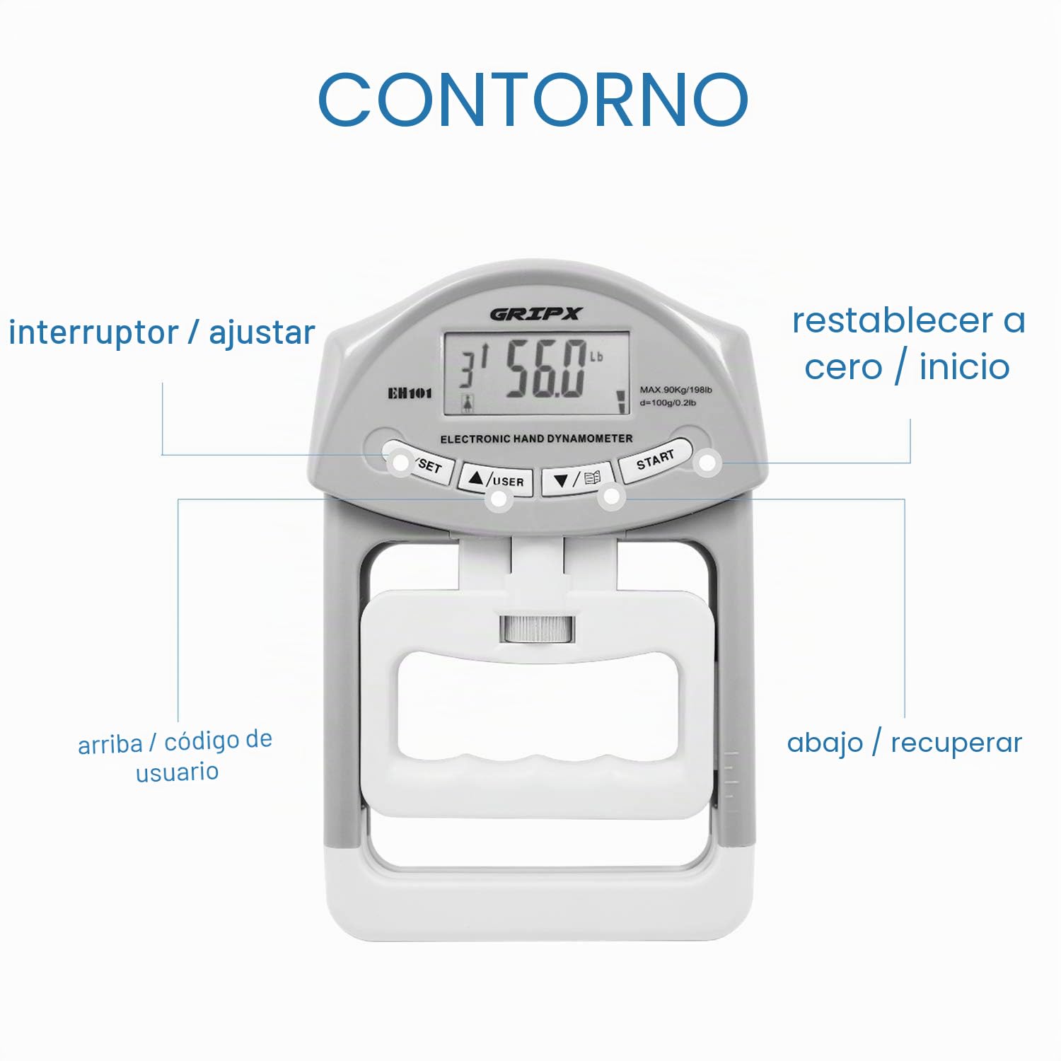 Dinamómetro de Mano Digital Medidor de Fuerza de Agarre automático, probador de Fuerza de Poder de Agarre electrónico de 90 kg