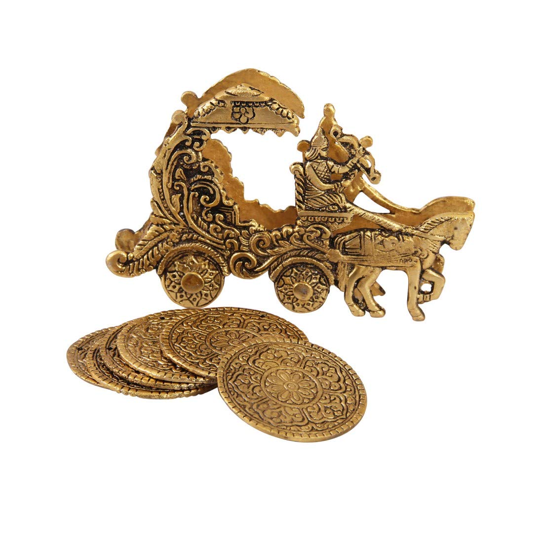 Coster Set Placed in a Chariot in Metal in Antique Golden Finish by Handicrafts Paradise-image-44