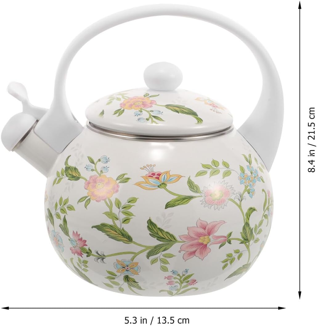 Hemoton Enamel Tea Kettle 2.2 Quart Stovetop Whistling Water Kettle Floral Design Thickened Steel for Home and Office