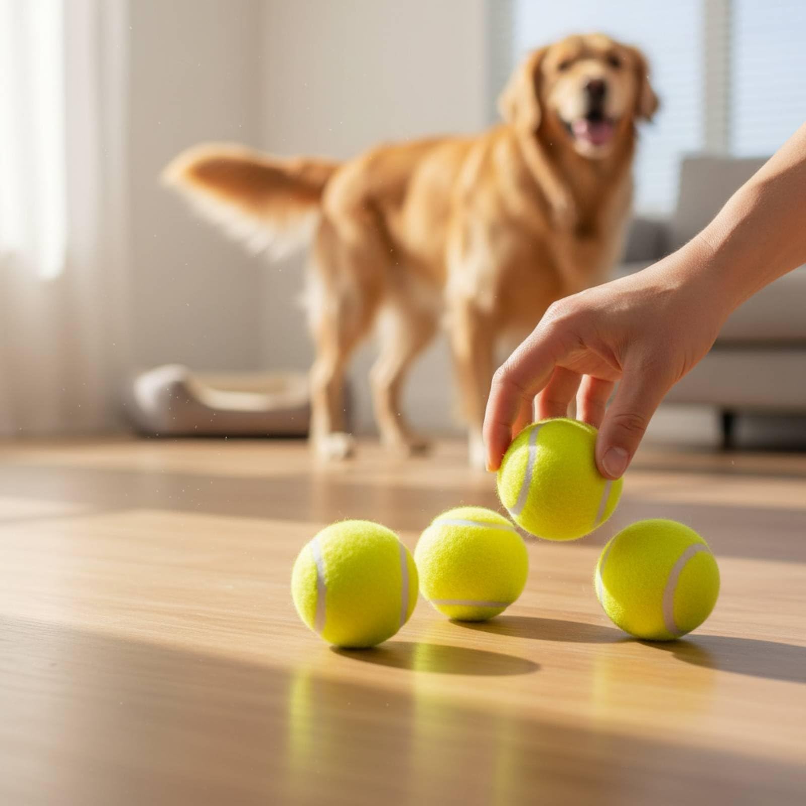 Lanceur de Balle Réglable Balle pour Chien Jouet Canin Accessoire d'Entraînement Jeu de Rapport en Caoutchouc Dense Texture Feutrée Visibilité Accrue, Diamètre 5 Cm