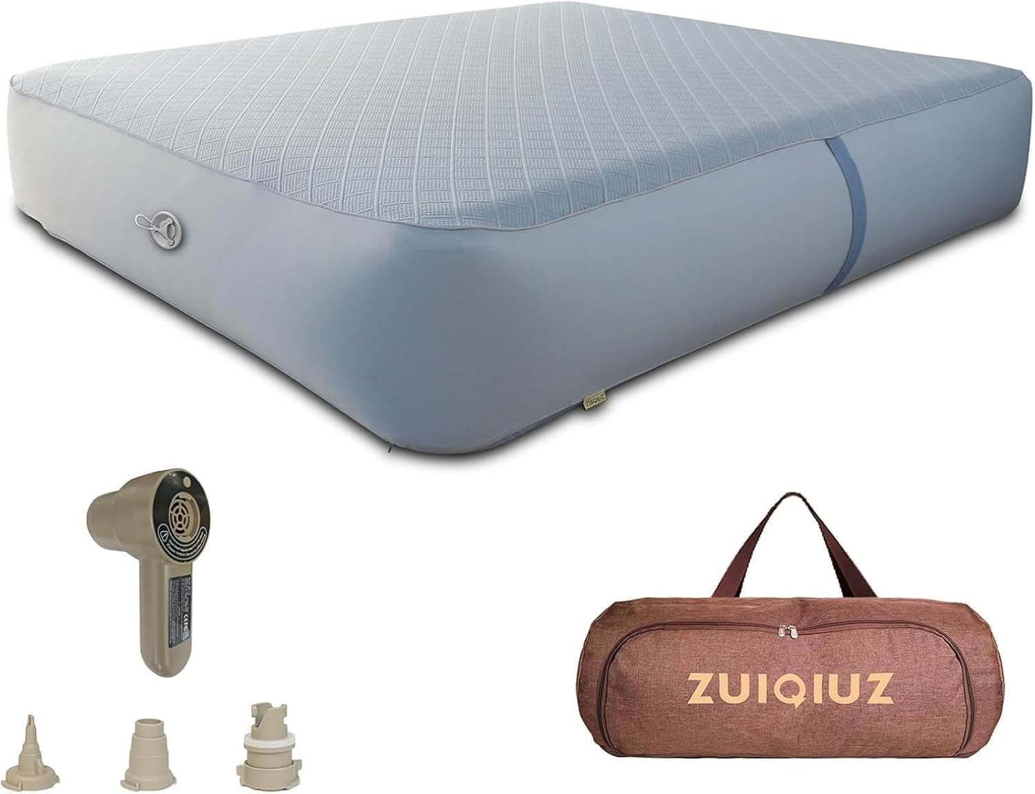 TPU Drop Stitch Air Mattress for Camping 2 Min Inflatable Sleeping Bed with Pump, Silent Fiber-Tech Double Layer Thick Queen/Twin/King for Backpacking 78.74 x 70.87 x 7.87 in
