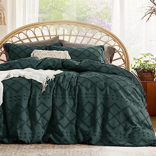 Bedsure Duvet Cover King Size - King Duvet Cover Set, King Boho Bedding Set for All Seasons, 3 Pieces Embroidery Shabby Chic Home Bedding Duvet Cover Set (Forest Green, King, 104x90)