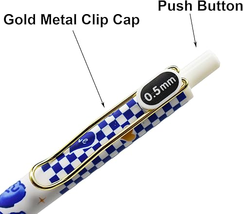 Miniatura 5 de Maydahui 28 bolígrafos de gel con diseño de rosas azules, retráctiles, con clip de bolsillo dorado, bolígrafo de encantamiento azul, tinta negra