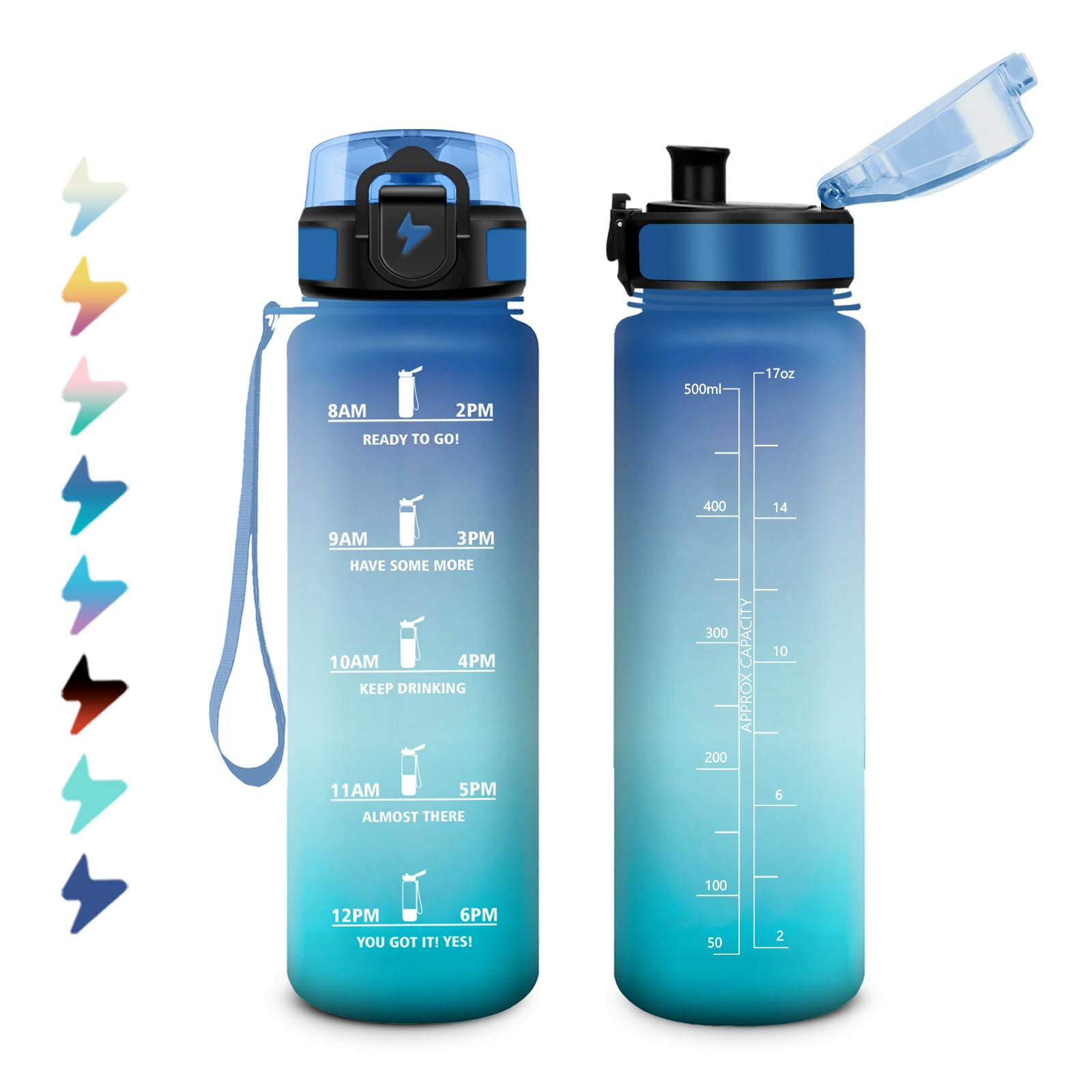 Children's Water Bottle, 500 ml, with Filter, Suitable for Carbonated Drinks, Leak-Proof, Motivational Water Bottle with Time Marking, Sports Bottle for Fitness, Camping, Bike, Hiking, Yoga