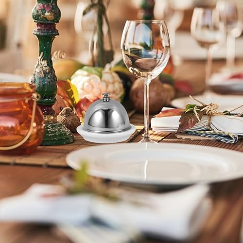 Miniatura 8 de DOITOOL Mantequillera de cerámica con cubierta de cúpula de acero inoxidable, bandeja pequeña para aperitivos de queso y postres de fiesta, paquete