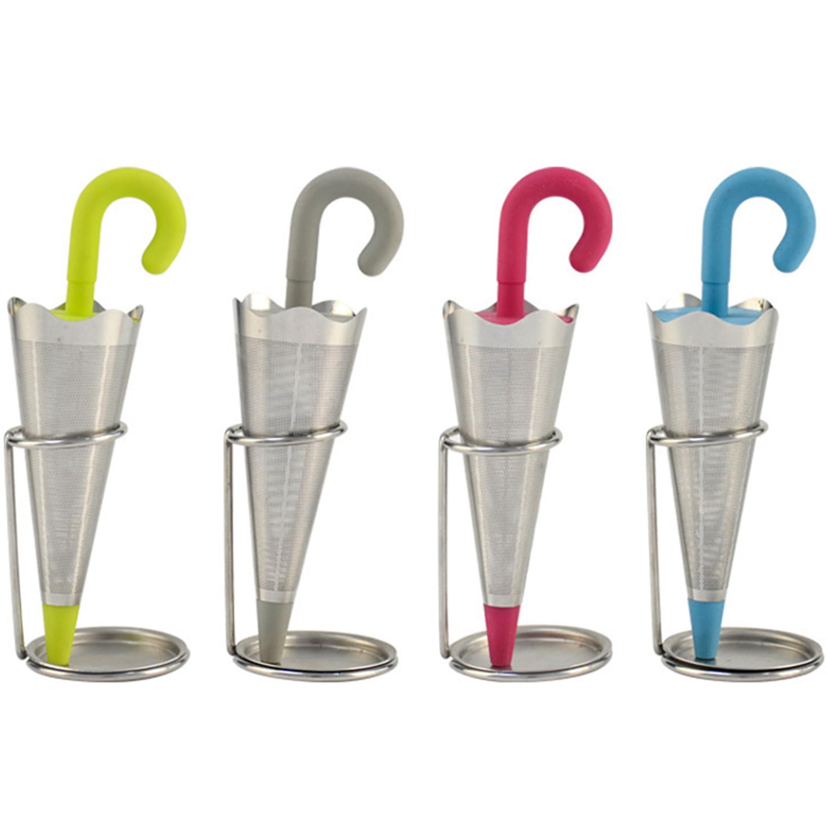 DAGLLGEW Umbrella Tea Infuser 4PCS Reusable Cute Tea Diffuser with Drip Tray Stainless Steel Fine Mesh Loose Infuser with Silicone Lid for Cups Mugs Teapots Cute Diffuser
