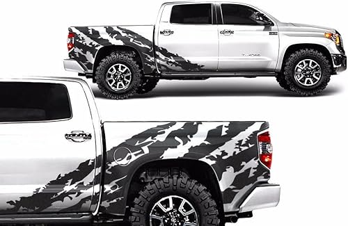 Factory Crafts Shred Side Graphics Kit de calcomanías de vinilo compatible con Toyota Tundra Crew Cab 2014-2020 - Negro mate