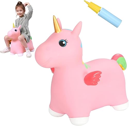 Miniatura 18 de INPANY Tolva de caballo de oruga hinchable para niños pequeños – Tolva inflable para niños, juguetes de animales, regalo de cumpleaños para niños