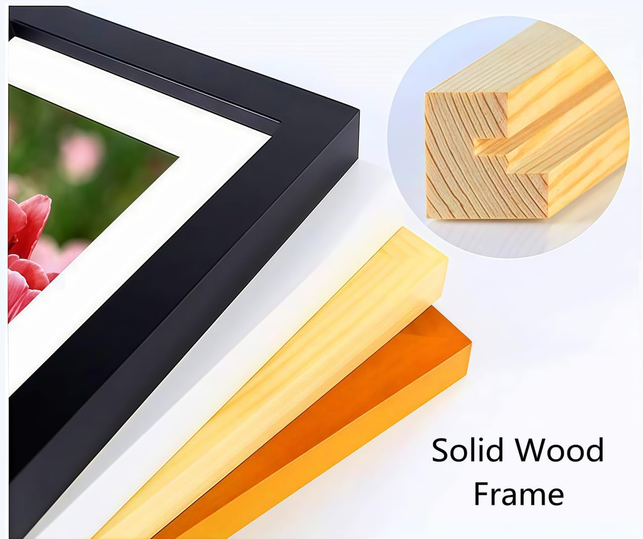 NIHO-JIUMA Wood Photo Frame, Suitable for 14 X 14 in / 35 X 35 cm Diamond art or Oil Paintings Photos, Pine Wood Picture Frames & Plexiglass (2-piece set, Black)
