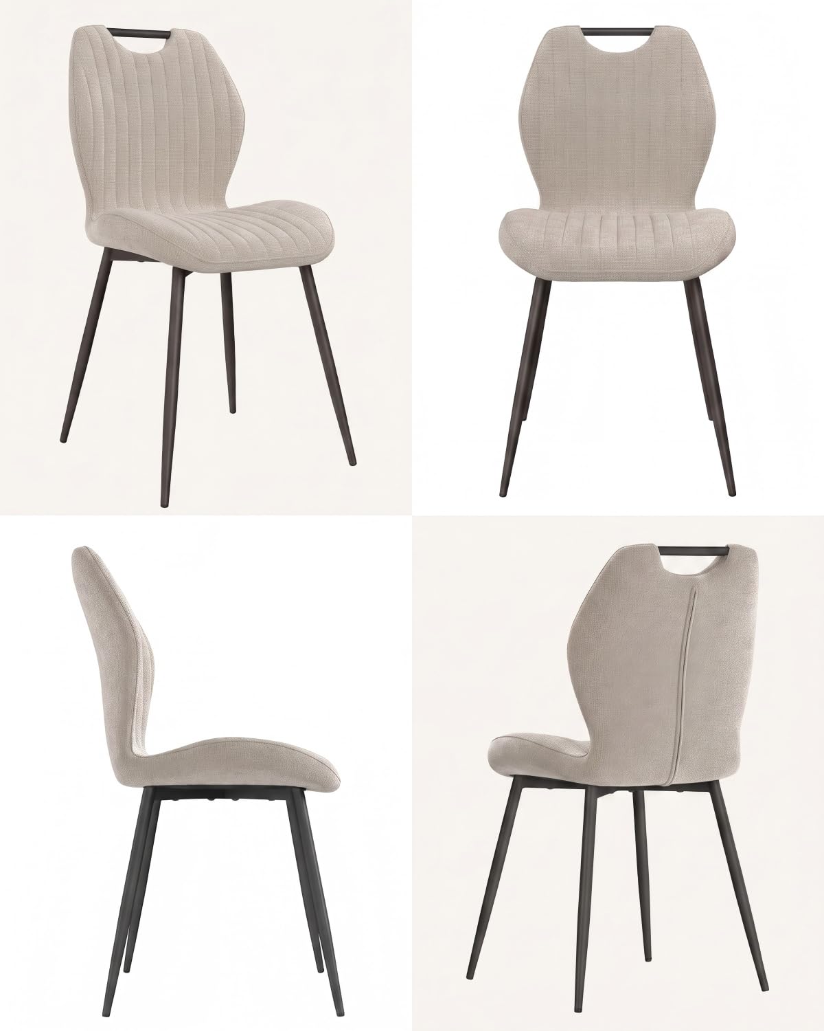 JIJIAN Sillas de Comedor Pack de 6 en Tela de Lino Marrón Claro | Sillas de Cocina, Sillas de Salón, Sillas Tapizadas, Patas de Metal, para Comedor, Cocina y Restaurante