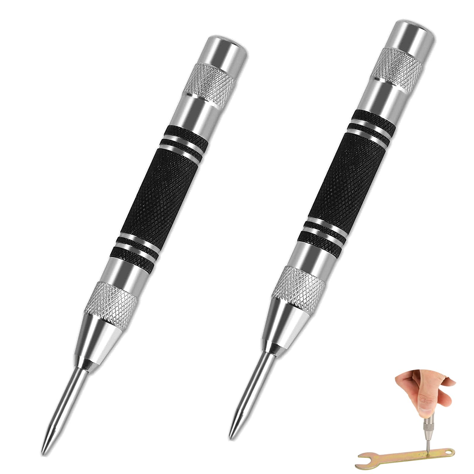 2 PCS Automatic Centre Punch, Center Punch, Centre Punches for Metal, for Machinists Glass Wood Thin Steel Sheets and More Materials